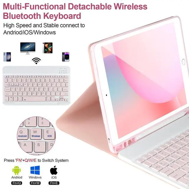 Alt view image 3 of 7 - Keyboard Case for iPad 9/8/7th Gen, 10.2 inch, Detachable Bluetooth Keyboard, Pink