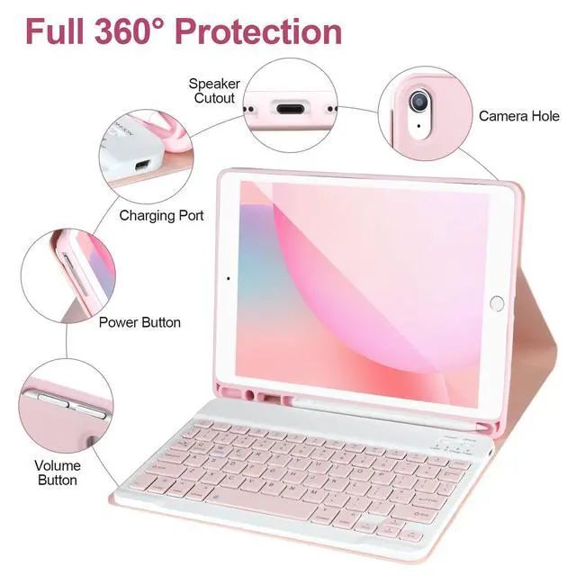 Alt view image 5 of 7 - Keyboard Case for iPad 9/8/7th Gen, 10.2 inch, Detachable Bluetooth Keyboard, Pink