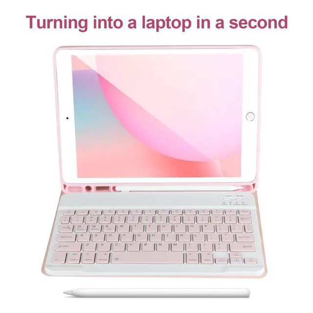 Alt view image 4 of 7 - Keyboard Case for iPad 9/8/7th Gen, 10.2 inch, Detachable Bluetooth Keyboard, Pink