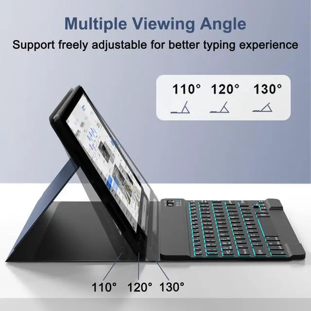 Alt view image 6 of 7 - for iPad 9th 8th 7th Generation Case with Keyboard 10.2" - 7 Color Backlit Wireless Detachable Folio Keyboard Cover with Pencil Holder, Compatible with iPad Pro 10.5/Air 3rd Gen (Dark Blue)