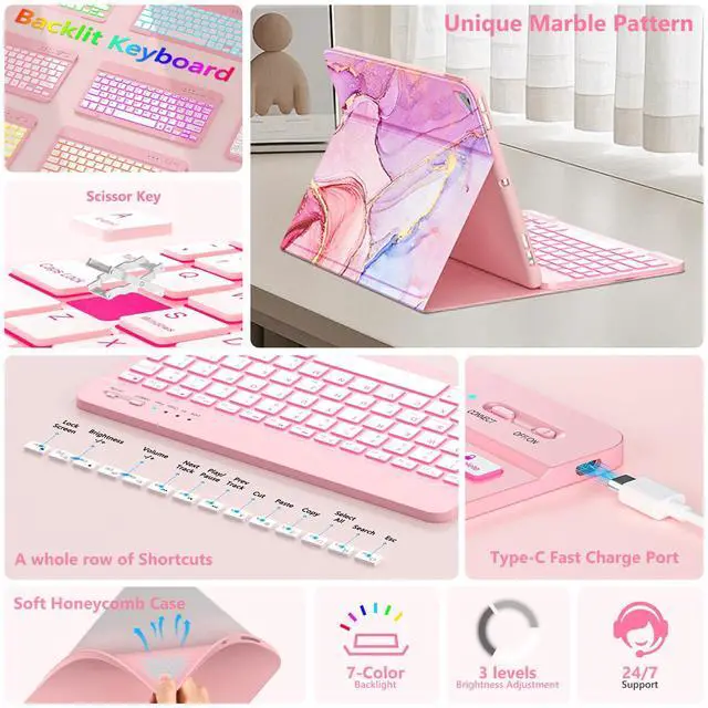 Alt view image 5 of 7 - Keyboard Case for iPad 9th 8th 7th Generation 10.2 inch, Detachable 7 Colors Backlit for iPad 9th Generation Case with Keyboard, Keyboard Cover for iPad Pro 10.5"/Air 3rd Gen with Pencil Holder