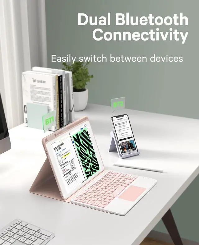 Alt view image 4 of 7 - Keyboard Case for iPad 9th Generation 10.2", iPad 8th/ 7th/Air 3, Detachable Wireless Keyboard Case for Pro 10.5 inch, 7 Color Backlit, Stain-Resistant Cover, 2 BT Connection, Pink