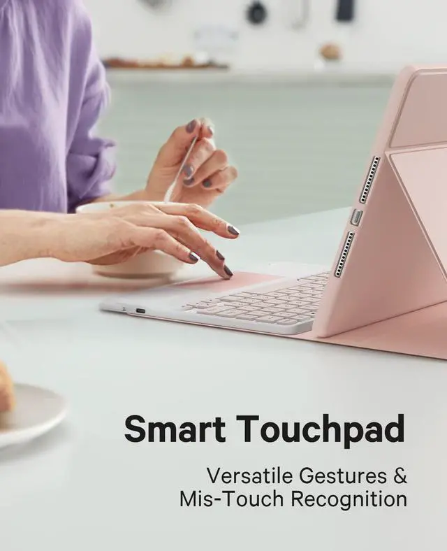 Alt view image 6 of 7 - Keyboard Case for iPad 9th Generation 10.2", iPad 8th/ 7th/Air 3, Detachable Wireless Keyboard Case for Pro 10.5 inch, 7 Color Backlit, Stain-Resistant Cover, 2 BT Connection, Pink