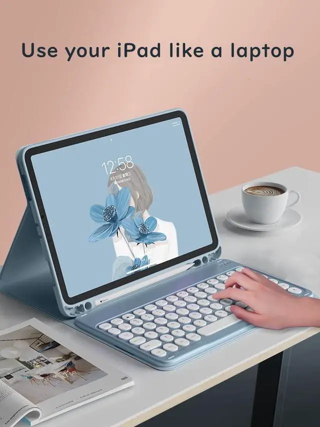 Alt view image 7 of 7 - Keyboard Case Compatible with iPad 9th 8th 7th Generation 10.2" Air 3rd Gen Pro 10.5 Keyboard Case Cute Round Key Color Keyboard Wireless Detachable BT Keyboard Cover (DarkGreen)