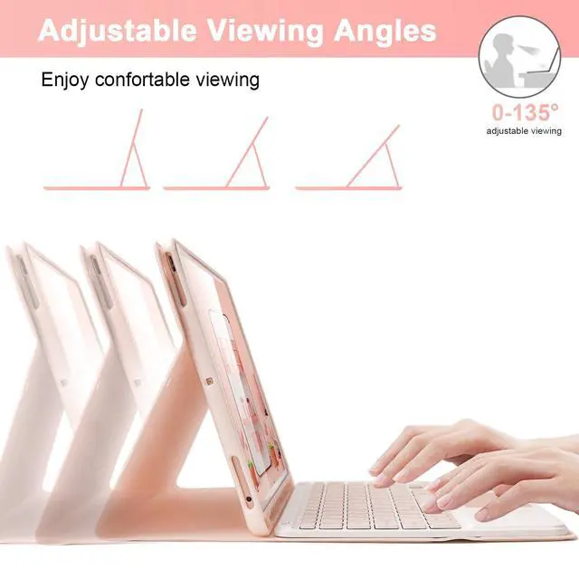 Alt view image 5 of 7 - Wireless Keyboard Case with Touchpad for iPad 10.2" 9th 8th 7th Generation, Detachable Bluetooth Keyboard with Pencil Holder for iPad 10.2 Inch/iPad Air 10.5"(3rd Gen)/iPad Pro 10.5 in, Pink