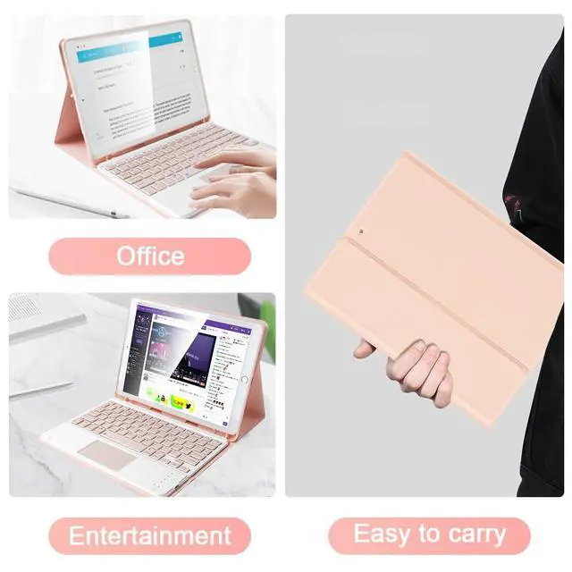 Alt view image 6 of 7 - Wireless Keyboard Case with Touchpad for iPad 10.2" 9th 8th 7th Generation, Detachable Bluetooth Keyboard with Pencil Holder for iPad 10.2 Inch/iPad Air 10.5"(3rd Gen)/iPad Pro 10.5 in, Pink