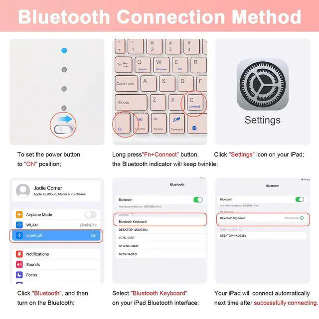 Alt view image 7 of 7 - Wireless Keyboard Case with Touchpad for iPad 10.2" 9th 8th 7th Generation, Detachable Bluetooth Keyboard with Pencil Holder for iPad 10.2 Inch/iPad Air 10.5"(3rd Gen)/iPad Pro 10.5 in, Pink