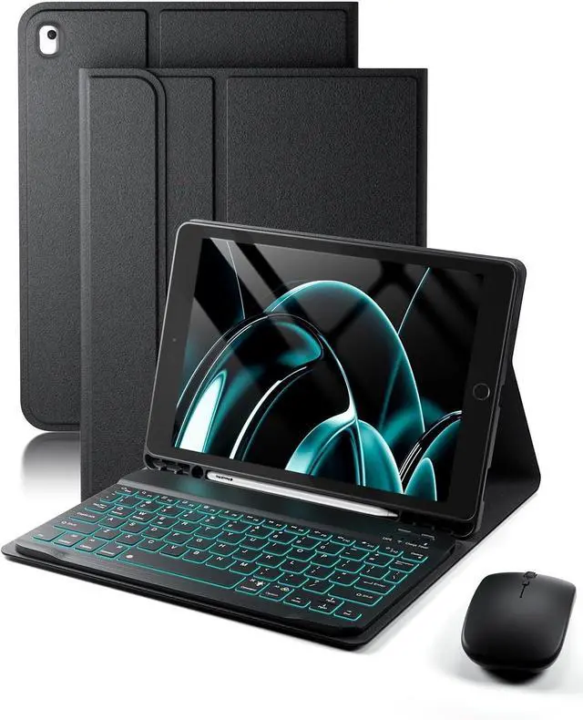 Main image of for iPad 9th / 8th / 7th Generation 10.2 inch & iPad Air 3rd Gen & iPad Pro 10.5 inch Case with Keyboard 7 Color Backlit - Built in Pencil Holder with Mouse (Black)