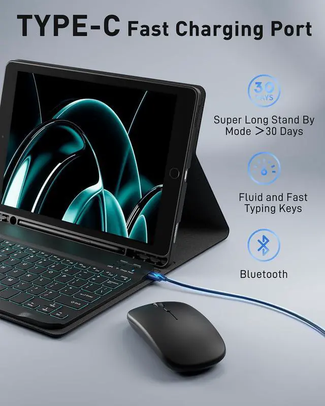 Alt view image 6 of 7 - for iPad 9th / 8th / 7th Generation 10.2 inch & iPad Air 3rd Gen & iPad Pro 10.5 inch Case with Keyboard 7 Color Backlit - Built in Pencil Holder with Mouse (Black)