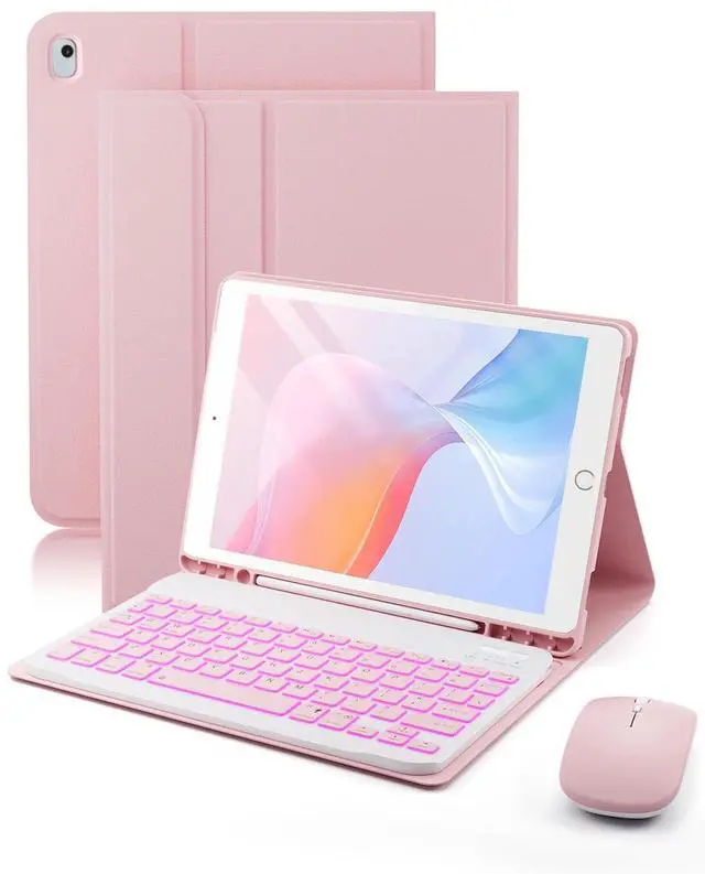 Main image of for iPad 9th / 8th / 7th Generation 10.2 inch & iPad Air 3rd Gen & iPad Pro 10.5 inch Case with 7 Color Backlit Keyboard - Built in Pencil Holder with Mouse (Pink)
