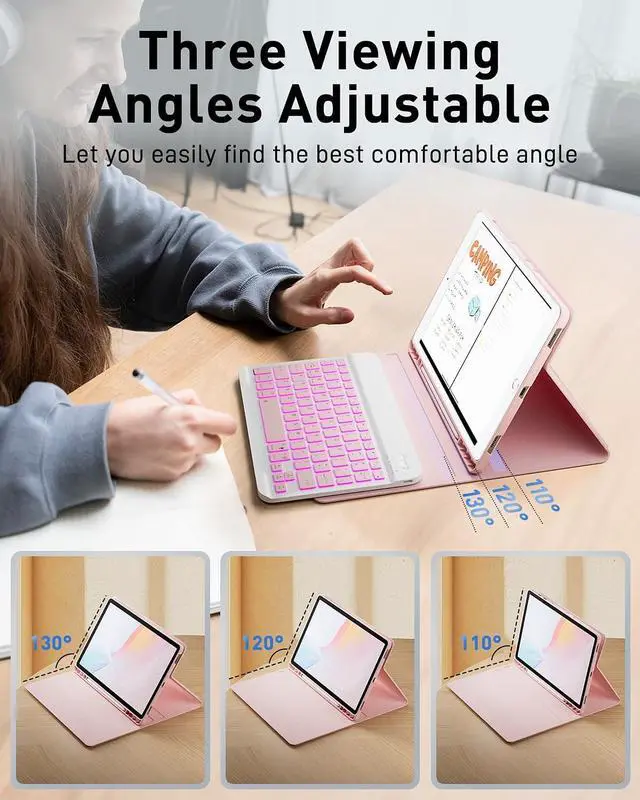 Alt view image 4 of 7 - for iPad 9th / 8th / 7th Generation 10.2 inch & iPad Air 3rd Gen & iPad Pro 10.5 inch Case with 7 Color Backlit Keyboard - Built in Pencil Holder with Mouse (Pink)