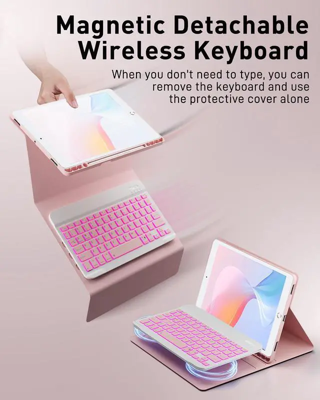 Alt view image 6 of 7 - for iPad 9th / 8th / 7th Generation 10.2 inch & iPad Air 3rd Gen & iPad Pro 10.5 inch Case with 7 Color Backlit Keyboard - Built in Pencil Holder with Mouse (Pink)