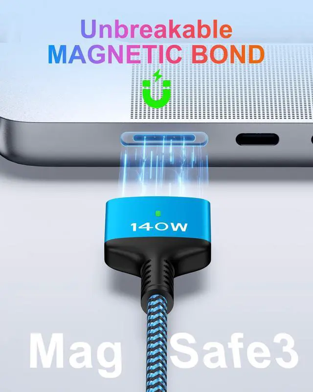 Alt view image 4 of 7 - USB-C to Magnetic 3 Cable 6 Feet, 140W Fast MacBook Air Charger Cord Apple MagSafe 3 Cable for MacBook Air 15''/13'' M4 2025, M3 2024, M2-2023/2022, Mac Book Pro 16"/14" M4 2024, M22023, M1 2021