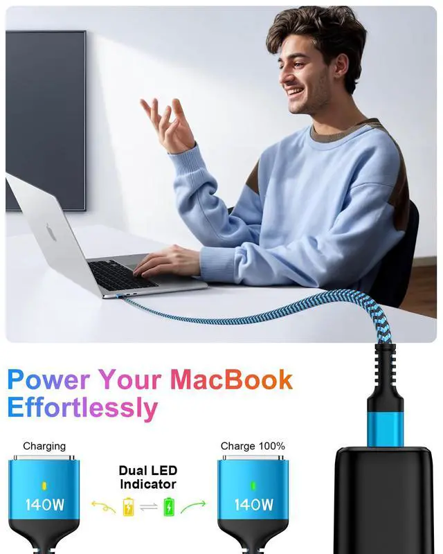 Alt view image 2 of 7 - USB-C to Magnetic 3 Cable 6 Feet, 140W Fast MacBook Air Charger Cord Apple MagSafe 3 Cable for MacBook Air 15''/13'' M4 2025, M3 2024, M2-2023/2022, Mac Book Pro 16"/14" M4 2024, M22023, M1 2021