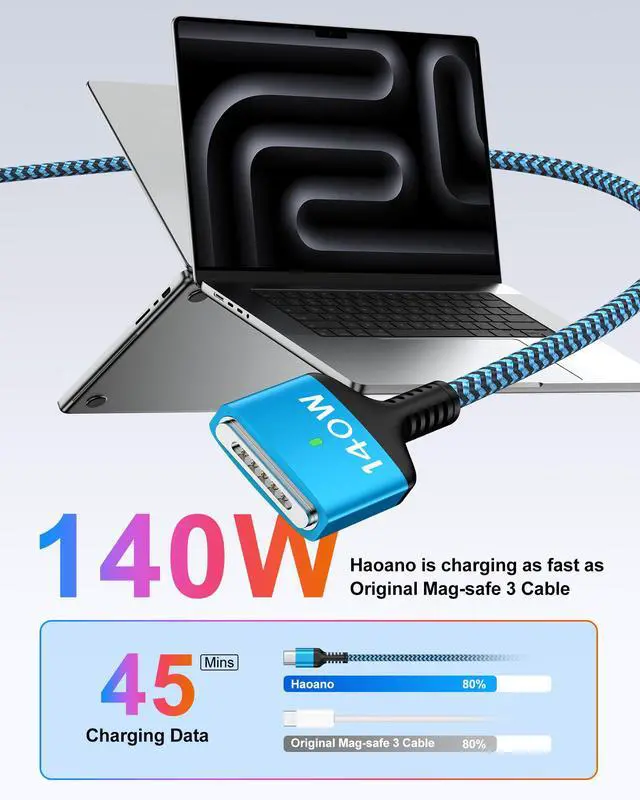 Alt view image 3 of 7 - USB-C to Magnetic 3 Cable 6 Feet, 140W Fast MacBook Air Charger Cord Apple MagSafe 3 Cable for MacBook Air 15''/13'' M4 2025, M3 2024, M2-2023/2022, Mac Book Pro 16"/14" M4 2024, M22023, M1 2021