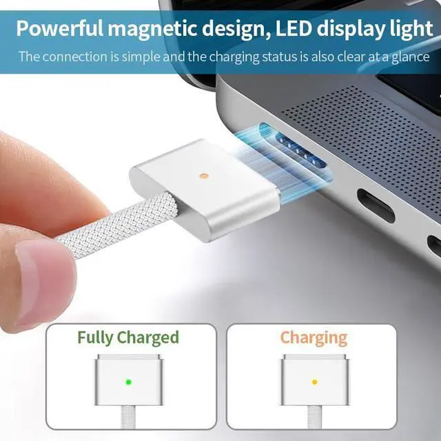 Alt view image 4 of 6 - 140W Mac Book Pro Charger,USB-C Power Adapter Charger for 14 16 inch 2021 2023 M1 M2, 13 15 inch M2 M3 2022 2023 2024, 6.6 FT Braided Magnetic USB-C to Mag 3 Cable with LED Indicator