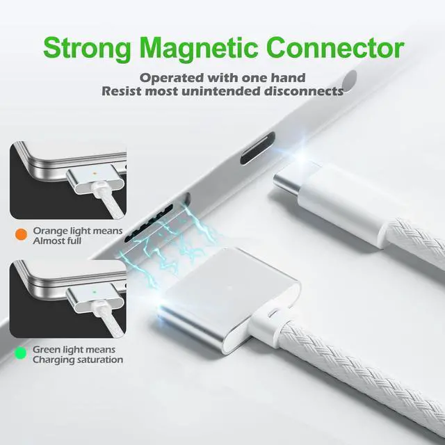 Alt view image 6 of 7 - 140W USB C to Magnetic 3 Safe Charging Cable(2 M/6.6 ft) for M5/M4/M3/M2 MacBook Pro Air Charger Cord for MacBook Pro (16"/14" 2025/2024/2023/2021), Air (13"/15" 2025/2024/2023/2022) White