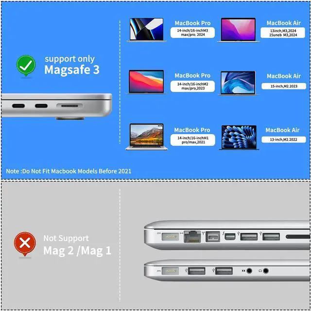 Alt view image 5 of 7 - 140W USB-C to Magnetic 3 Cable (6.6ft), Fast Charging for MacBook Air (15''/13'' M4 2025, M3 2024, M2 2023, M2 2022), Pro (16"/14" 2024/2023/2021) Blue