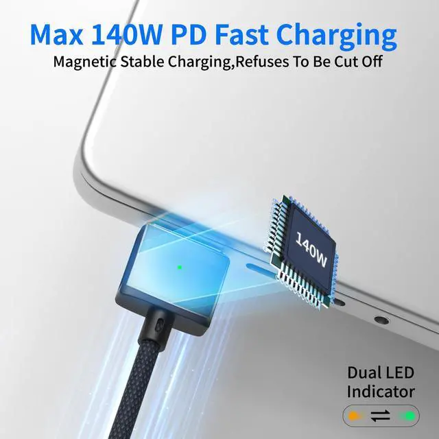 Alt view image 2 of 7 - 140W USB-C to Magnetic 3 Cable (6.6ft), Fast Charging for MacBook Air (15''/13'' M4 2025, M3 2024, M2 2023, M2 2022), Pro (16"/14" 2024/2023/2021) Blue