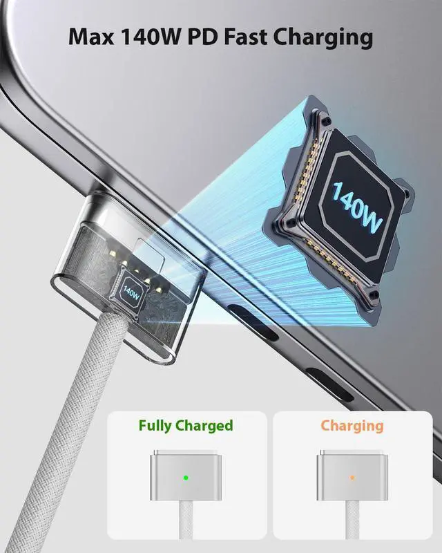 Alt view image 2 of 6 - 140W 6.6 FT Magnetic 3 Cable, Compatible with Mac Book Pro 16 14 inch and Air 15 13 inch 2026 2025 2024 2023 2022 2021,M1 M2 M3 M4 M5(mag 3)