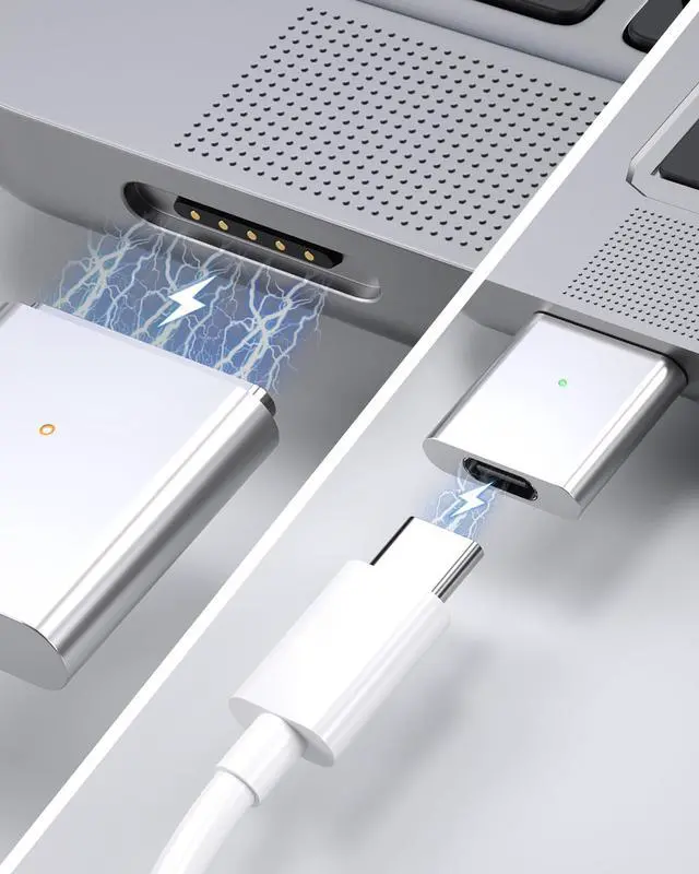 Alt view image 2 of 6 - USB-C to Magnetic 3 Charger Adapter for MacBook Air 15''/13'' M4 2025, M3 2024, M2 2023, M2 2022, MacBookPro 16"/14" 2024/2023/2021, Type-C to Mags 3 Converter with LED Indicator Light, Silver