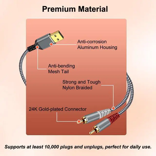 Alt view image 5 of 6 - Compatible with USB to RCA Audio Cable,16FT USB to 2RCA Male Stereo Y Splitter Adapter for USB A Laptop, Linux, Windows, Desktops, PS4 and Amplifiers, Home Theater, Speaker, Grey