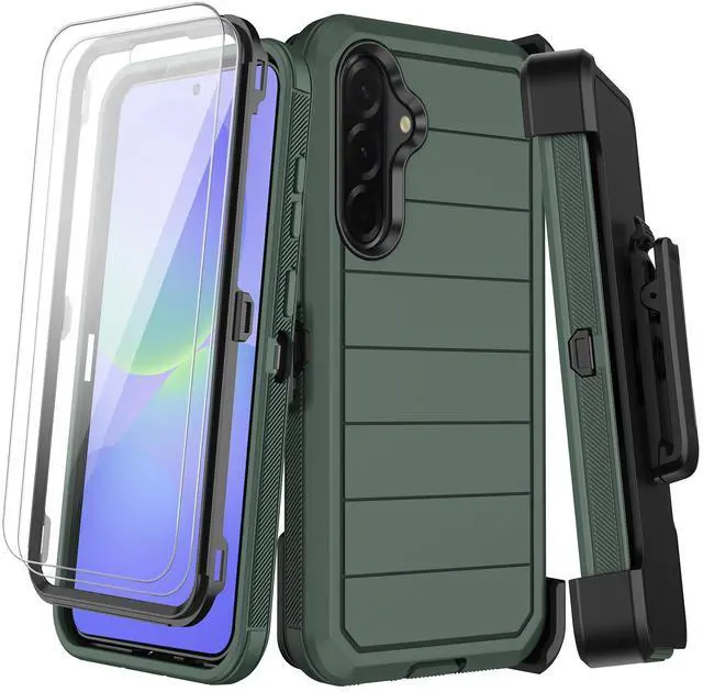 Main image of for Samsung Galaxy A36 5G Case with Belt Clip Holster,2X Screen Protectors & Kickstand,Heavy Duty Shockproof Drop Protection Bumper Military Grade Full Body Rugged Durable Phone Cover (Deep Green)