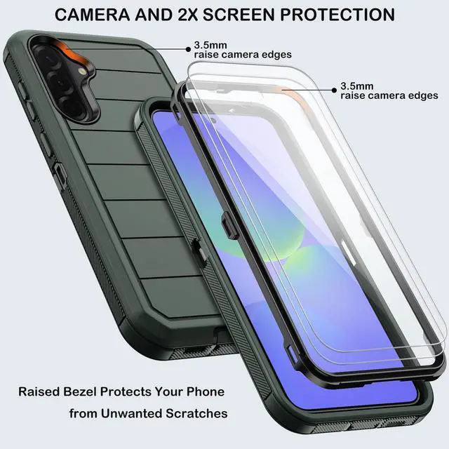Alt view image 2 of 6 - for Samsung Galaxy A36 5G Case with Belt Clip Holster,2X Screen Protectors & Kickstand,Heavy Duty Shockproof Drop Protection Bumper Military Grade Full Body Rugged Durable Phone Cover (Deep Green)