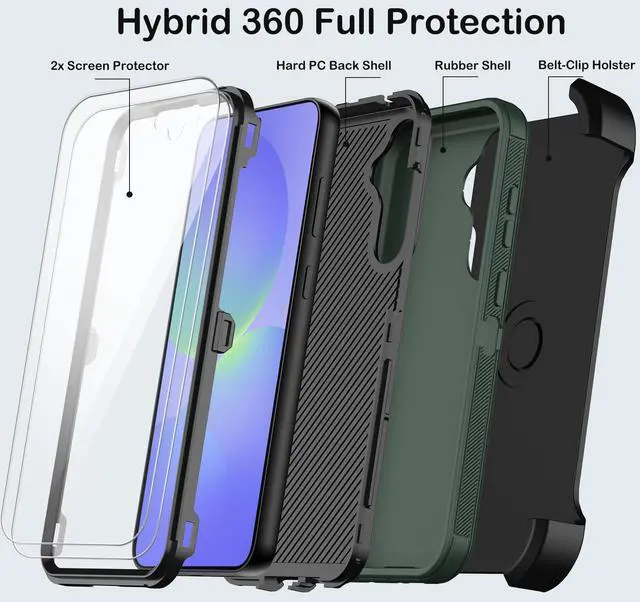 Alt view image 3 of 6 - for Samsung Galaxy A36 5G Case with Belt Clip Holster,2X Screen Protectors & Kickstand,Heavy Duty Shockproof Drop Protection Bumper Military Grade Full Body Rugged Durable Phone Cover (Deep Green)