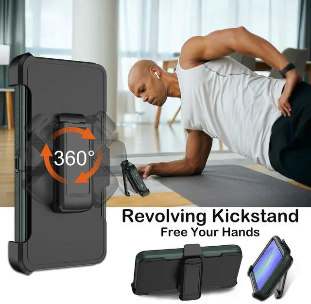 Alt view image 5 of 6 - for Samsung Galaxy A36 5G Case with Belt Clip Holster,2X Screen Protectors & Kickstand,Heavy Duty Shockproof Drop Protection Bumper Military Grade Full Body Rugged Durable Phone Cover (Deep Green)