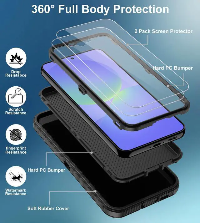 Alt view image 3 of 7 - for Samsung Galaxy A36 5G Case, with 2 Screen Protector Heavy Duty Drop Protection, Full Body Rugged Shockproof Dust-Proof Protective Phone Cover for Samsung Galaxy A36 5G (Black)