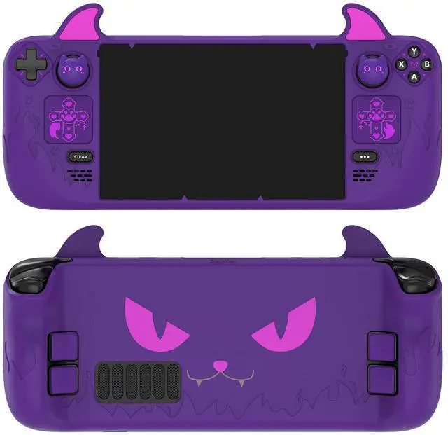 Main image of Cute Demon Protective Case for Steam Deck LCD & OLED, Kawaii Anti-Slip Protector for Steam Deck OLED with Thumb Grip Caps & Trackpads Stickers & Back Button Enhancement Set - Purple