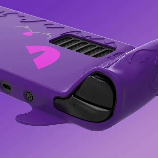 Alt view image 3 of 7 - Cute Demon Protective Case for Steam Deck LCD & OLED, Kawaii Anti-Slip Protector for Steam Deck OLED with Thumb Grip Caps & Trackpads Stickers & Back Button Enhancement Set - Purple