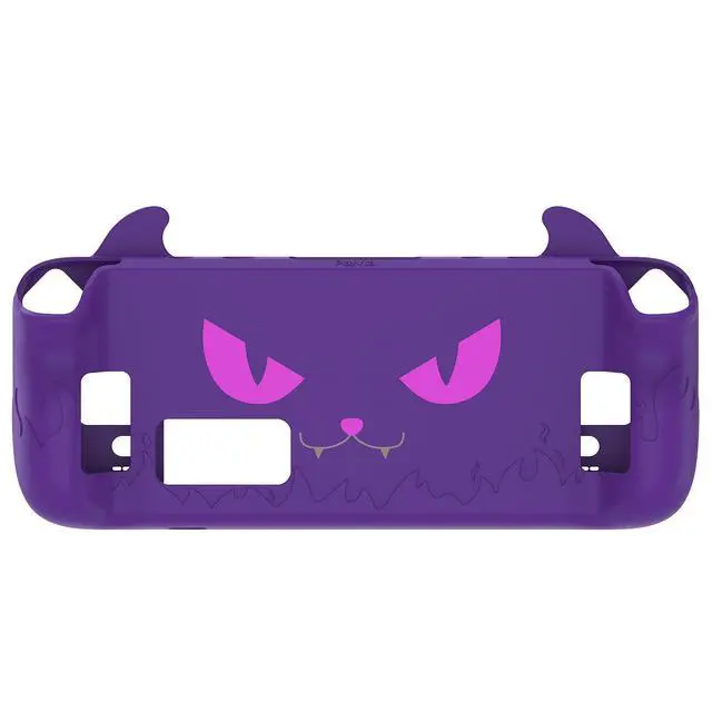 Alt view image 6 of 7 - Cute Demon Protective Case for Steam Deck LCD & OLED, Kawaii Anti-Slip Protector for Steam Deck OLED with Thumb Grip Caps & Trackpads Stickers & Back Button Enhancement Set - Purple