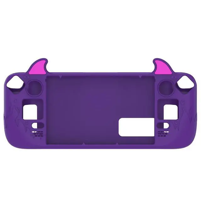 Alt view image 7 of 7 - Cute Demon Protective Case for Steam Deck LCD & OLED, Kawaii Anti-Slip Protector for Steam Deck OLED with Thumb Grip Caps & Trackpads Stickers & Back Button Enhancement Set - Purple