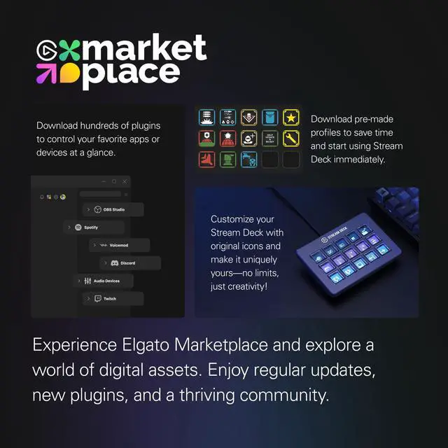 Alt view image 7 of 7 - Elgato Stream Deck Scissor KeysWorkflow Controller with Customizable Macro Keys for OBS, Twitch, Discord, Teams, Photoshop, and MoreUSB-C, Windows 10, macOS 13 or Later