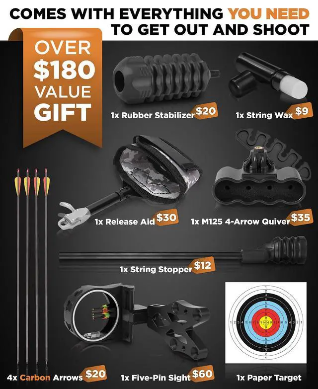 Alt view image 4 of 5 - CXP Compound Bow and Arrow for Adults and Teens Hunting Bow - Fully Adjustable for Men, Women, and Youth 30-70 LBS, 23.5-30.5 - 320 FPS Speed 5-Pin Sight and Quiver - Right
