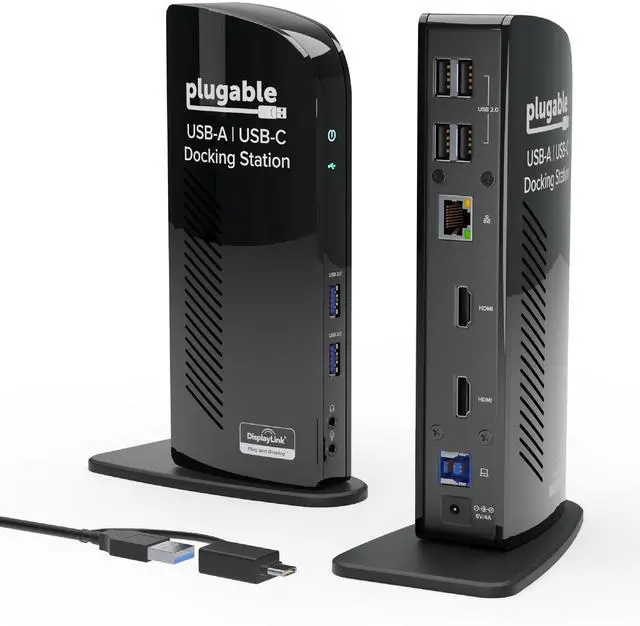 Main image of Plugable Universal Laptop Docking Station Dual HDMI Monitor for Windows and Mac (Driver Required), USB 3.0 or USB-C, 2X HDMI, Gigabit Ethernet, Audio, 6 USB Ports (UD-3900)