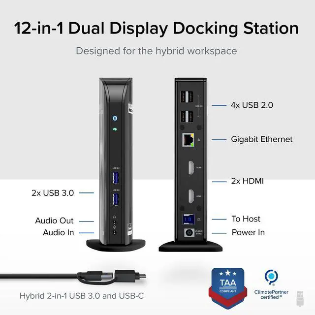 Alt view image 2 of 7 - Plugable Universal Laptop Docking Station Dual HDMI Monitor for Windows and Mac (Driver Required), USB 3.0 or USB-C, 2X HDMI, Gigabit Ethernet, Audio, 6 USB Ports (UD-3900)