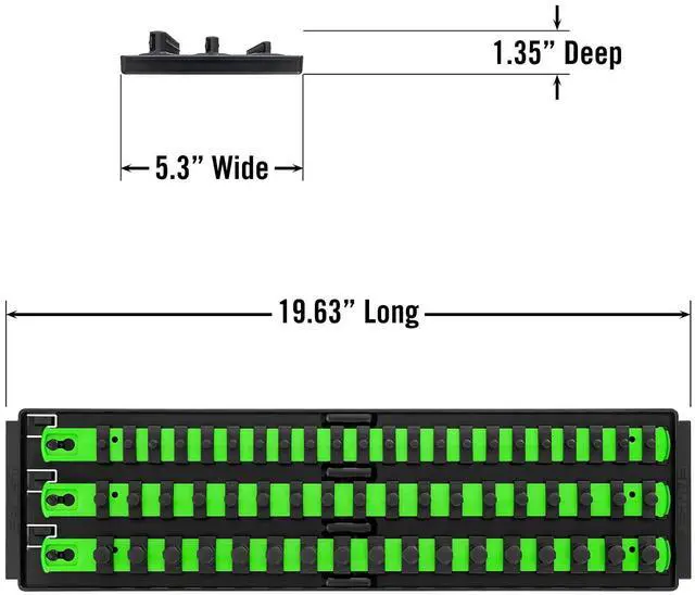 Alt view image 6 of 6 - Ernst Manufacturing 8481 Socket Boss 3-Rail Multi-Drive Socket Holder Tray for Toolbox, Twist-Lock Secures Sockets, Green, Clips for SAE, Metric Socket Sets - Made in USA