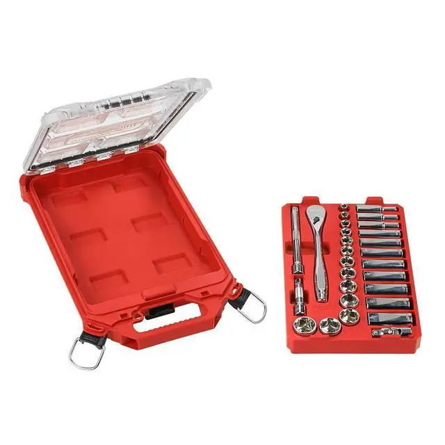 Alt view image 4 of 5 - Milwaukee 3/8-Inch Drive SAE Ratchet and Socket Mechanics Tool Set with Packout Case (28-Piece)