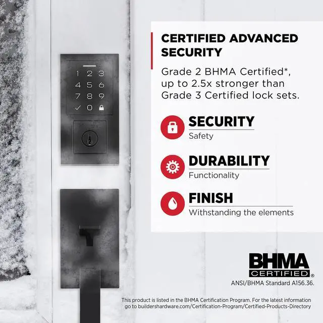 Alt view image 4 of 7 - Kwikset SmartCode 270 Keyless Entry Electronic Touchpad Deadbolt Door Lock with Auto-Lock, Custom User Codes, Advanced Security in Matte Black Contemporary