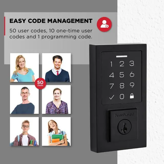 Alt view image 7 of 7 - Kwikset SmartCode 270 Keyless Entry Electronic Touchpad Deadbolt Door Lock with Auto-Lock, Custom User Codes, Advanced Security in Matte Black Contemporary