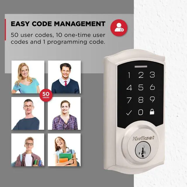 Alt view image 7 of 7 - Kwikset SmartCode 270 Keyless Entry Electronic Touchpad Deadbolt Door Lock with Auto-Lock, Custom User Codes, Advanced Security in Satin Nickel Traditional