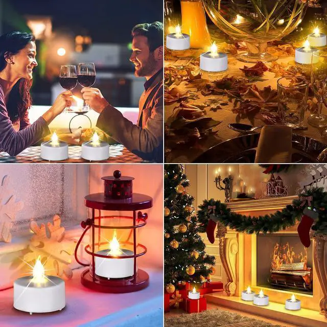 Alt view image 5 of 7 - Battery Operated LED Tea Lights Flameless Electric Candles 24PACK | Realistic and Bright Holiday Gift Long Lasting 200Hours for Halloween Christmas Festival Celebration Table Decoration