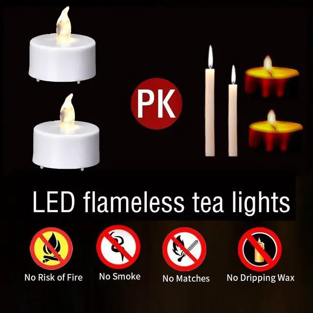 Alt view image 7 of 7 - Battery Operated LED Tea Lights Flameless Electric Candles 24PACK | Realistic and Bright Holiday Gift Long Lasting 200Hours for Halloween Christmas Festival Celebration Table Decoration