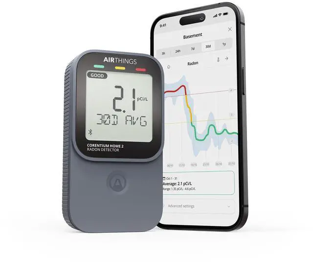 Main image of Airthings 325 Corentium Home 2 Smart Digital Radon Detector - Portable and Easy-to-use Radon Testing with Bluetooth connectivity and Humidity & Temperature Sensors