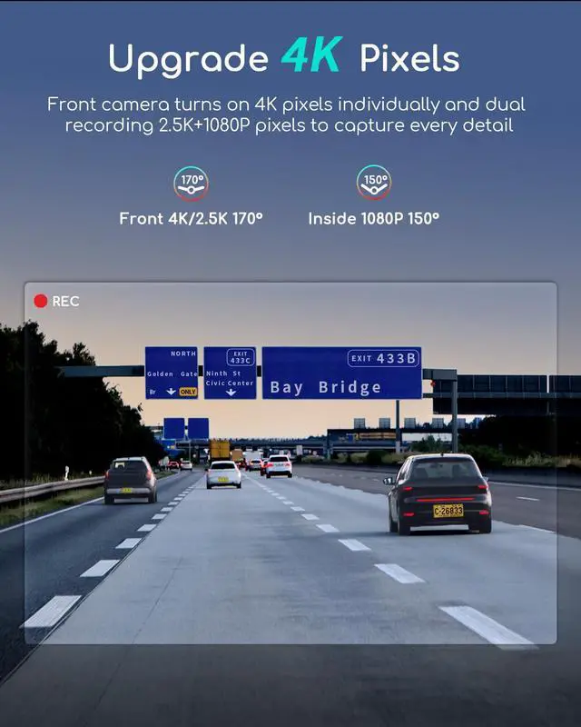 Alt view image 4 of 7 - 4K Dual Dash Cam, Built-in GPS WiFi, 2.5K+1080P Dash Cam Front Inside | Dash Camera with Infrared Night Vision, Parking Mode, Loop Recording, Support 256GB Max