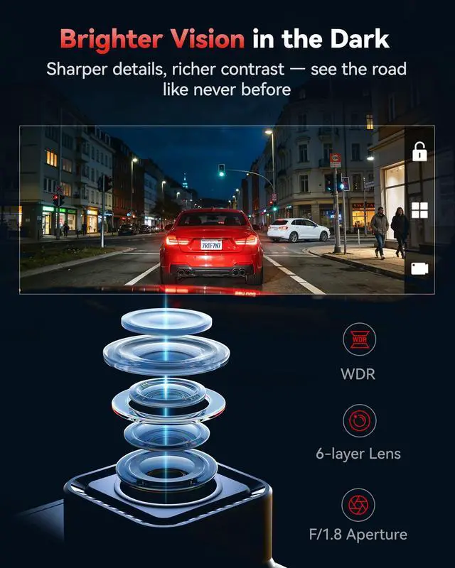 Alt view image 6 of 7 - F7N-N 4K Dash Cam Front and Rear 1080P, 5.8GHz WiFi6-Swift 20 MB/s | 2160P/FHD Car Camera, Precise GPS APP, 3.18" Screen, WDR Night Vision, 170° Wide Angle, Rotatable Mount, 24H Parking Mode