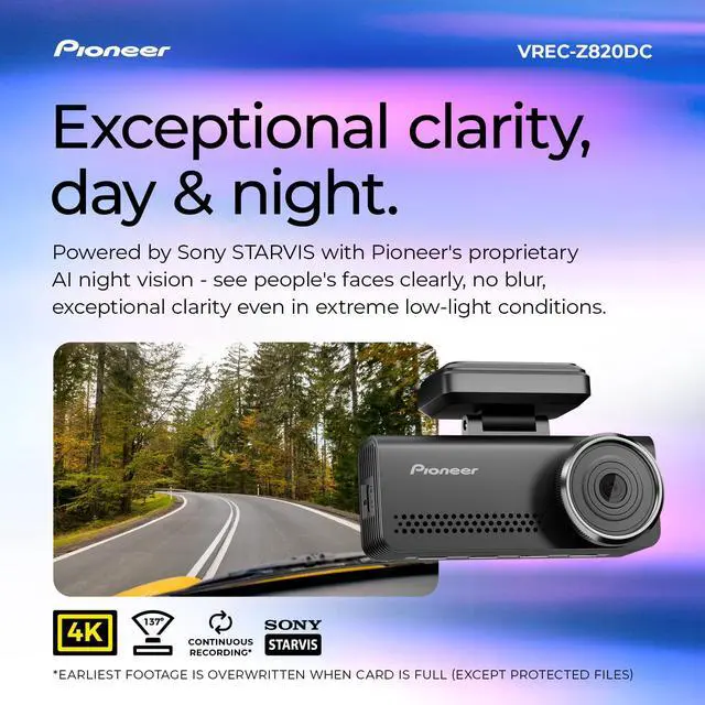 Alt view image 3 of 7 - VREC-Z820DC Premium 4K Dual Dash Cam Front and Rear Car Camera | Ai-Isp Starvis Night Vision, 139 Degree Wide Lens, ADAS Safety Alerts, Built-In GPS, Impact Detection, 24/7 Coverage